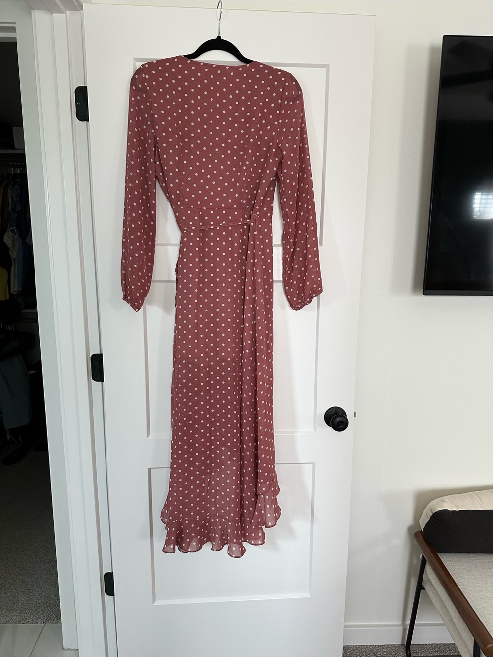 Listicle Dusty Rose Polka Dot Wrap Maxi Dress - Picture 3 of 4